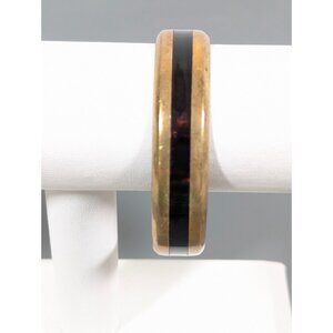 Vintage Signed Serbio Lub California Golden Brass Faux Tortoise Cuff Bracelet 6"